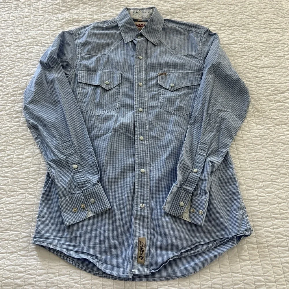 Rafter C Cowboy Collection Pro Flex 45 Mens SMALL White Blue Check Pearl Snap - Picture 4 of 9